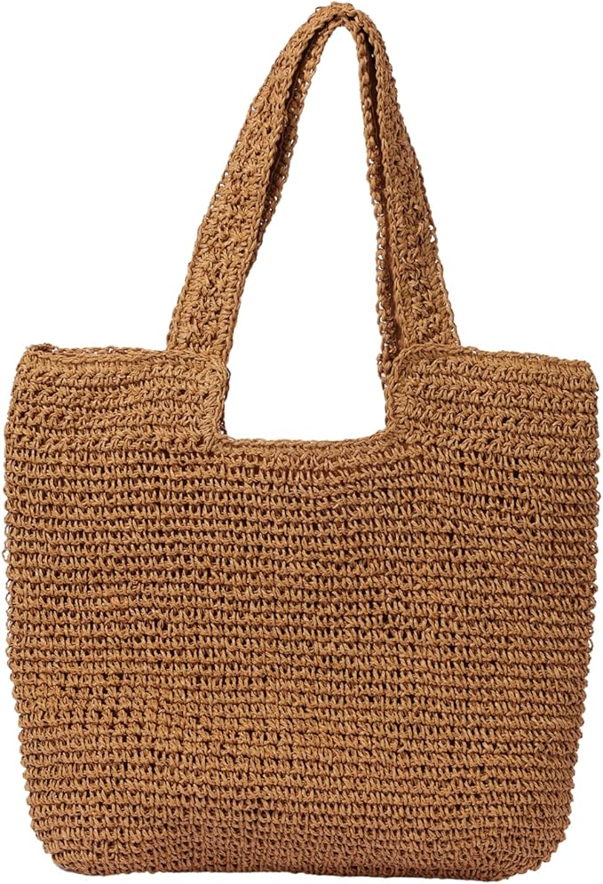 GOLDTIMO Beach Bags for Women - Summer Soft Large Woven Shoulder Purse Handbag, Beach Tote Straw Bag for Summer Vacation