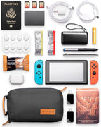 Tech Bag Organizer - Small Electronics Organizer Pouch for Travel - Premium Travel Case with Leather Accents - Mesh Pocket for Cables, Cords and Chargers (Black)