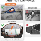 Fanny Pack for Women Men, Water-Resistant Travel Waist Pack with RFID Blocking, Wide Opening Crossbody Belt Bag for Phone, Passport, Small Hip Pack for Running, Hiking, Workout（Black）