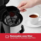 Holstein Housewares 5 Cup Drip Coffee Maker – Compact and User-Friendly with Auto Pause & Serve, Reusable Filter, Measuring Spoon & Glass Carafe, Office & Dorm Use, Black