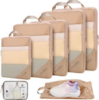 PFEYRPK Lightweight Compression Packing Cubes for Suitcases, Compressible Expandable Travel Packing Organizer with Clear Toiletries and Backpack Bag, Travel Essentials for Carry on Luggage 7 Set
