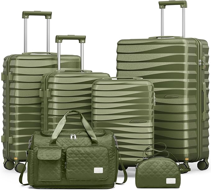 Joyway Luggage Sets 6 Piece with Detachable Spinner Wheels, Lightweight Hard Shell Travel Suitcse Set with TSA Lock (Green, 6 Piece Set)