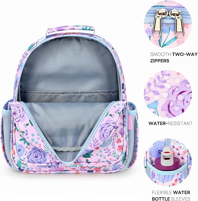 mibasies Toddler Backpack for Girls 2-4: Preschool Kindergarten Backpack - Cute Kids Backpacks for Girls - Flower Pinkish Blue