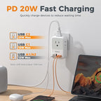 TESSAN USB C Charger Block 20W PD, Fast Charging Adapter with Foldable Plug, 1875W Power Outlet Extender(4 AC and 4 USB) for Cruise, Home, Office, Dorm Room Essentials, Grey