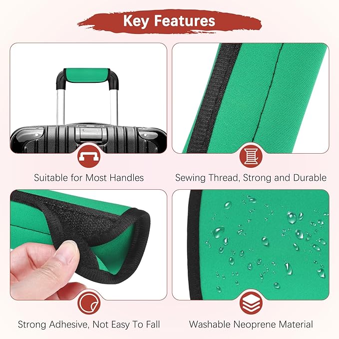 Luggage Handle Wrap [6PCS] - Neoprene Luggage Identifiers Use for Suitcases & Carry on & Travel Accessories - [Grass Green-6IN/15CM] Comfort Grip Handle Cover