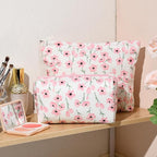 SOIDRAM 2 Pieces Flower Makeup Bag Large Floral Cosmetic Bag Capacity Canvas Mix Travel Toiletry Bag Organizer Cute Makeup Brushes Aesthetic Accessories Storage Bag for Women, Flower Mix Pink