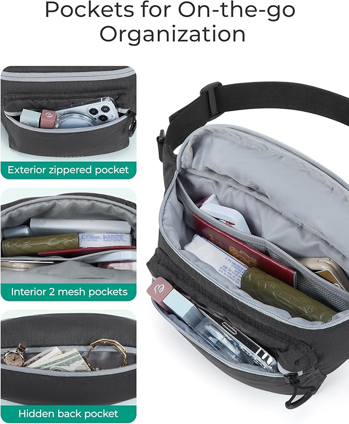 BAGSMART Fanny Packs for Women Men, Roomy Belt Bag with Adjustable Strap, Fashion Waist Packs for Running Traveling Hiking, Black