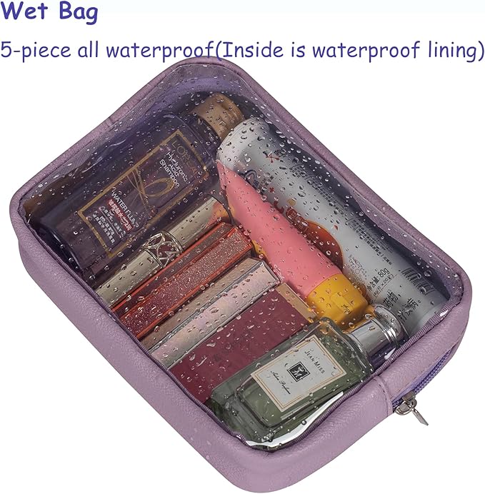 Remobia Hicol TSA Approved 5-Piece Diaper Bag Organizer Pouch Set Clear Waterproof TPU Kids Toiletry Storage Set Travel Packing Clutch Cube Bags for Baby Nursing (Purple)