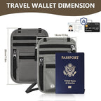 Likesing 5.5" L x 7.8" W Travel Neck Wallet, RFID Blocking Passport Holder for Travel Women Men, Security Lightweight Travel Wallet, Neck Passport Pouch Gifts for Traveling (Dark Grey)