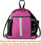 BeeGreen Pink String Backpack Large Drawstring Bag Cinch Sack w Shoe Compartment & Two Side Mesh Pockets Lightweight Sturdy Drawstring Gym Sackpack for Unisex