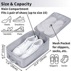 tianzong Travel Shoe Bag with Handle Holds 2 Pairs of Shoes, Shoe Packing Cubes for Travel (Grey, 2 Pack)