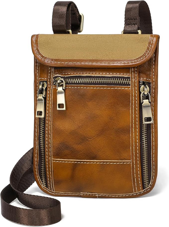 LANNSYNE Full Grain Leather Travel Wallet, Leather Cell Phone Belt Bag, Waist Pack Pouch, Neck Wallet Travel Pouch and Passport Holder for Men and Women Keep Valuables Safe