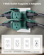 SURAIELEC Outdoor 3 Way Plug Adapter, Multi Plug Outlet Waterproof, 1 to 3 Power Splitter, Electrical 15A Multiple Outlet Extender with Cover for Outside Garden Garage, Green, ETL Listed, 3 Pack