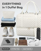 HOTOR Travel Duffel Bag - Weekender Bags for Women, Gym Tote Bags with Shoe Compartment, Carry On Overnight Bag with Toiletry Bag for Travel Essentials and Travel Accessories, Beige, 13.4"×17.3"×7.9"