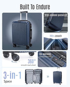 LIGHT FLIGHT Luggage Sets, Durable Hard Shell 3 Piece Set Suitcase with Spinner Wheels, Hardside Lightweight Luggage set with TSA Lock, Large Travel Luggage Set (20" 24" 28"), Dark Blue