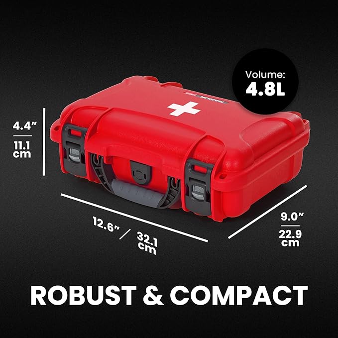 NANUK 909 Waterproof First Aid Box Empty – Durable, Medical First Aid Organizer Case, IP67-Rated, Dustproof, Impact-Resistant, and Floats (11.4" x 7.0" x 3.7") – Red