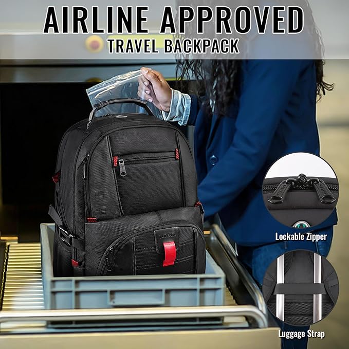 YOREPEK Large Backpack for Men, Extra Large Laptop Backpacks for Men Women, Water Resistant Travel Backpack Airline Approved Business Work Bag Fits 17 Inch Computer, Black