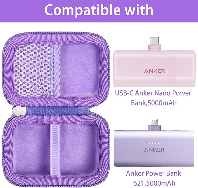 khanka Hard Travel Case Replacement with Anker 621 Nano Power Bank,5,000mAh Portable Charger,Case Only (Purple)
