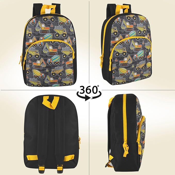 Trail maker 15 Inch Kids Backpacks for Boys & Girls | Preschool, Kindergarten, Elementary School Backpacks with Adjustable, Padded Straps (Tough Trucks)