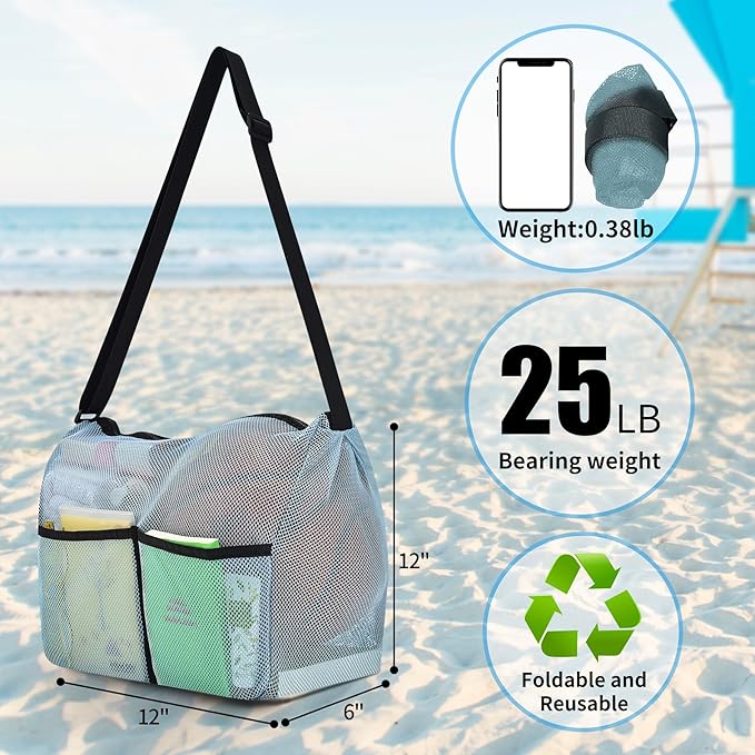 Mildbeer Gym Tote Bag, Mesh Bag Crossbody Satchel 12x6x12 for Gym Beach Ball Games Training Camping Hiking Clothes Storage