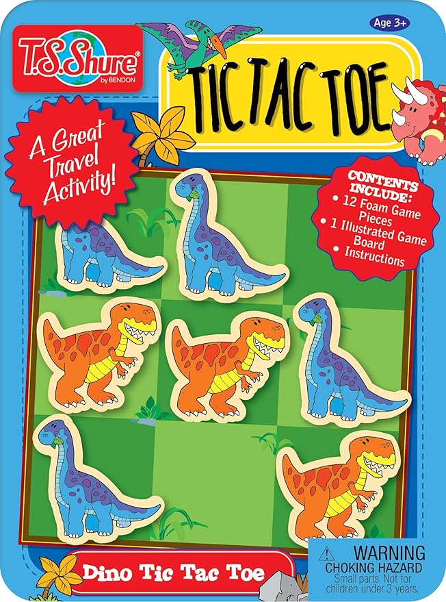 TS Shure by Bendon Dinosaur Tic-Tac-Toe Games Mini Magnetic Activity Tin with Illustrated Foam Magnets 50515