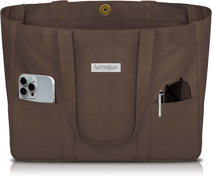 HOMESPON Large Canvas Tote Bag for Women Everything Bag with Pockets and Laptop Sleeve
