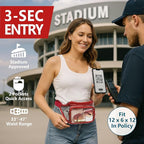 Veckle Clear Fanny Pack Stadium Approved - Adjustable 33-47 Inch Strap, Transparent Belt Bag for Women Men Fits 7.5-inch Smartphone, Waist Bag Clear Bag for Stadium Events, Sport, Concerts, Red
