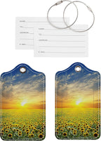 Luggage Tags for Suitcases, 2 Pack Cute PU Leather Suitcase Tag Identifiers TSA Approved with Stainless Steel Loop and Address Card for Baggage Tag for Travel Essentials Sunflowers, by Chelmon
