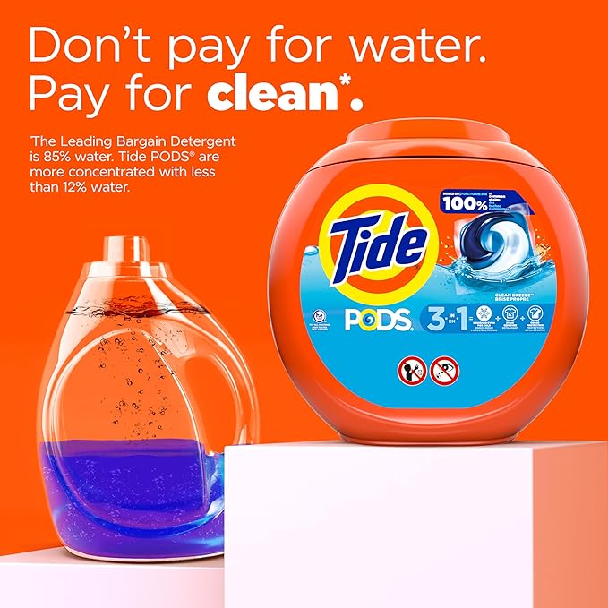 Tide PODS laundry detergent pacs, 3-in-1 Stain Remover, Odor Fighter, Color Protector, 112 Count, HE compatible, Clean Breeze Scent