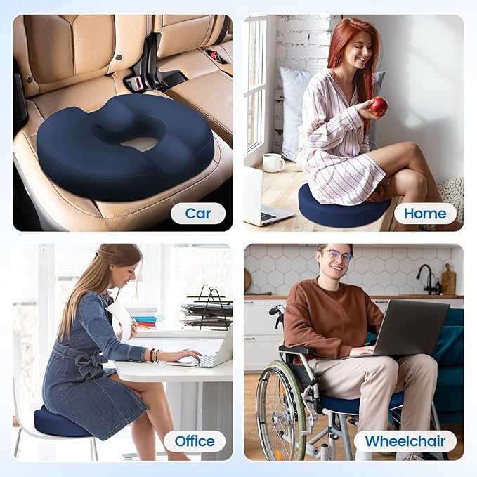 Donut Pillow Seat Cushion - Cooling Gel Donut Chair Cushions, Memory Foam Seat Cushion for Office & Home, Car Seat Cushion and Butt Pillow, Hemorrhoids Pillow and Tailbone Pain Relief, Blue