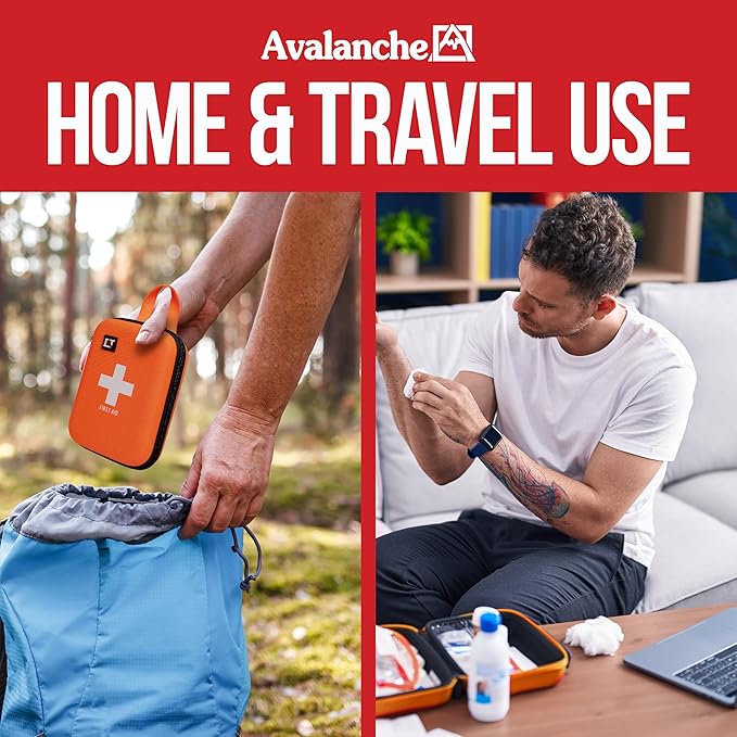 Avalanche 53 Pieces First Aid Kit, Compact Emergency Supplies Kit for Home, School, Car, Travel, Sports or Camping in Hard Shell Foam Case, Portable Mini First Aid Kit, Orange