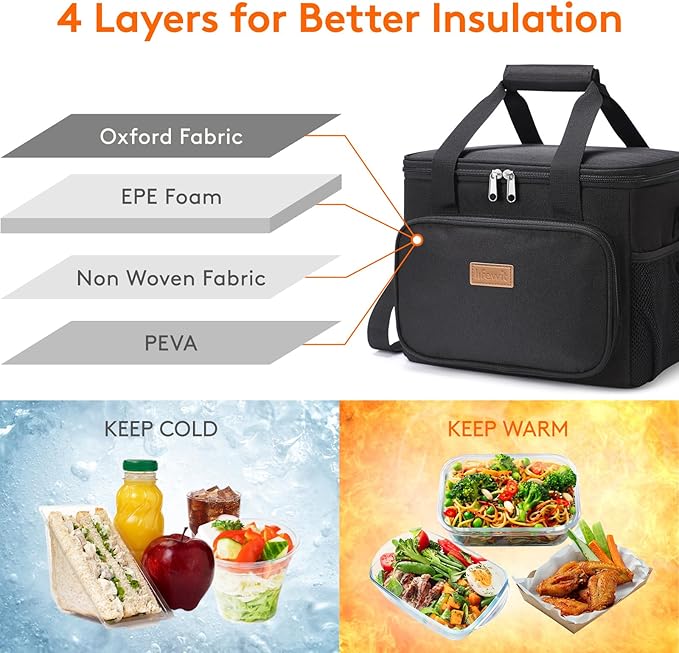 Lifewit Large Lunch Bag, Insulated Lunch Box, Soft Cooler Cooling Tote for Adult Men Women, Black 24-Can (15L)