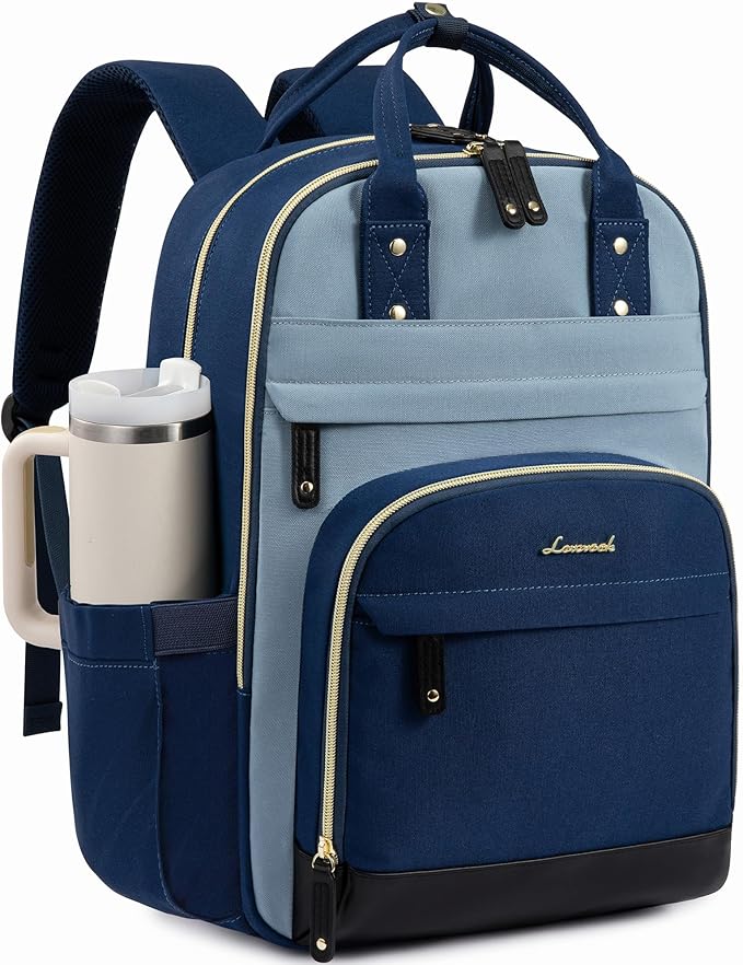 LOVEVOOK Laptop Backpack Women with Giant Tumbler Holder,17.3 inch Work Travel Backpack Computer Laptop Bag,Cute College Nurse Teacher Backpack Purse,Gift for Women & Men,Indigo blue-Mint green-Indigo