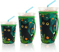 KJQJLY 3 Pack Reusable Iced Coffee Sleeves for Iced Coffee Cups or Drinks Reusable Neoprene Insulated Sleeves for Hot and Cold Drinks from Starbucks, Dunkin, And More (Black Cat)