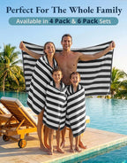 LANE LINEN Beach Towels 4 Pack - 520 GSM, (30" x 60") 100% Cotton Pool Towel for Adults - Thick & Highly Absorbent Extra Large Beach Towel - Super Soft & Quick Dry Cabana Stripe Pool Towel Set - Grey