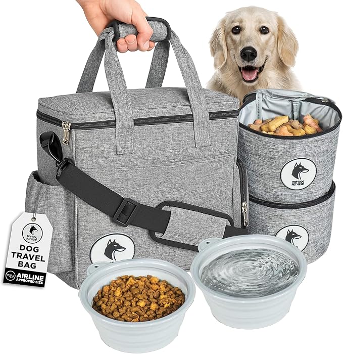Dog Travel Bag for Supplies - Airline-Approved Backpack for Dogs - Pet Supply Organizer with Foldable Bowls & Food Containers - Pet Travel Bag - Dog Bags for Travelling with Accessories