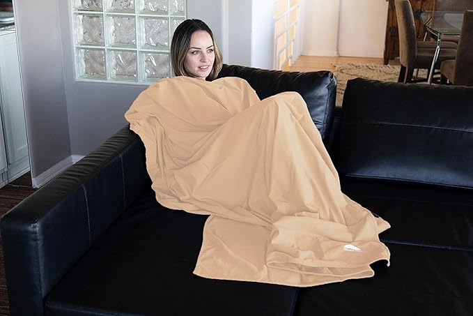 BlueHills Ultra Compact and Compact Light Travel Blankets for Two Value Pack Set of 2 – Airplane Travel Essentials Soft Flight Trips Throw in Portable Cases for Car Plane Travel Gifts – Beige