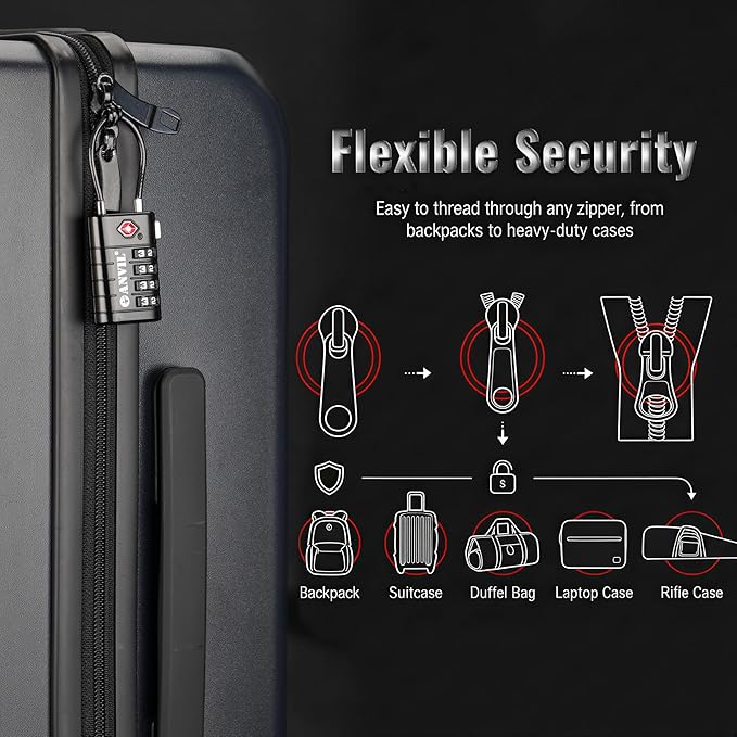 ANVIL TSA Approved Luggage Locks, 4 Digit Combination Travel Suitcase Locks with TSA008 Core and Open Alert Indicator, Zinc Alloy Body. (2, Black)