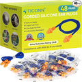 TICONN 48 Pairs Reusable Silicone Ear Plugs for Sleeping Noise Cancelling, Individually Wrapped 25dB NRR Corded Earplugs for Study Concentration Travel (48 Pairs)