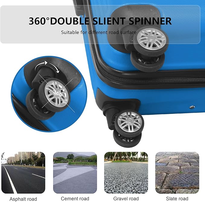 3-Piece Luggage Set 3 (20"/24"/28"), Hardside Suitcases with 8 Spinner Wheels, Scratch-Resistant ABS Shell, set2, set3 Travel Suitcase, TSA Lock (Ribbed Surface, Blue)