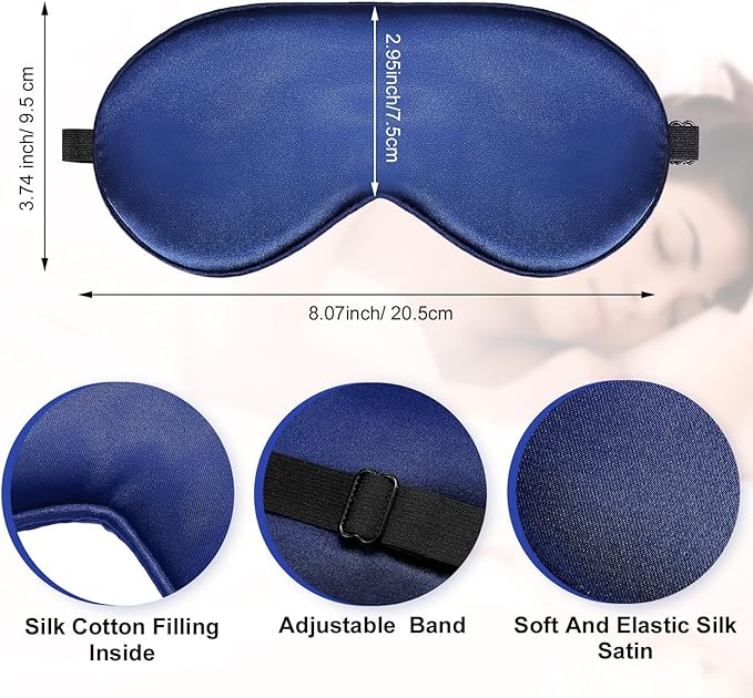 Janmercy 20 Pieces Silk Sleep Mask Eye Mask with Adjustable Strap Sleeping Cover Eye Cover Blindfold for Women Men Sleeping Travel (Royal Blue)