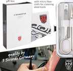 3 Swords Germany - Brand Quality 6 piece Manicure Pedicure Grooming kit Set - Scissors, Metal and Glass Nail File, Clipper, Tweezers with Synthetic Leather case - White