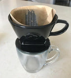 Simply Charmed Coffee Pour Over Single Cup Ceramic Brewer Coffee Maker with Melitta Filters (Black) 8-16 oz Depending on How Much Water/Grounds You Use