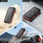 Solar Charger Power Bank 20,000mAh, Portable Charger, 4 Cables 3 Ports Fast Charging External Battery Pack with USB C for Cell Phones, Solar Panel Charger with Dual Flashlight for Camping Red