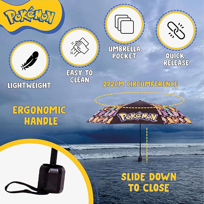 Pokémon Pokemon Umbrella for Adults Teens Kids - Folding Telescopic Umbrella Lightweight Travel School Work Gifts