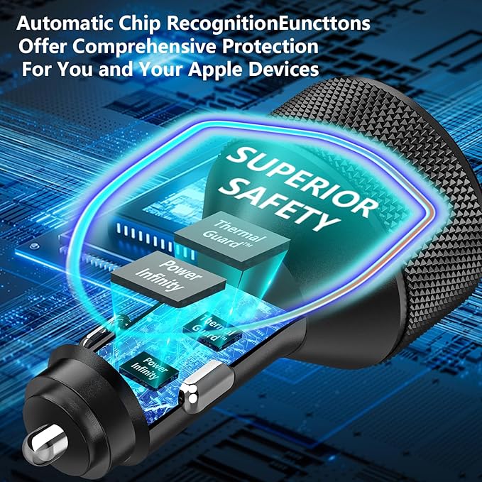 [Apple MFi Certified] iPhone 17 Car Charger Fast Charging, KYOHAYA 4-Port 90W USB-C&USB-A Power Cigarette Lighter PD/QC USB-C Car Charger + Type-C Braided Cord for iPhone 17/17 Pro/16/15/Galaxy/Pixel