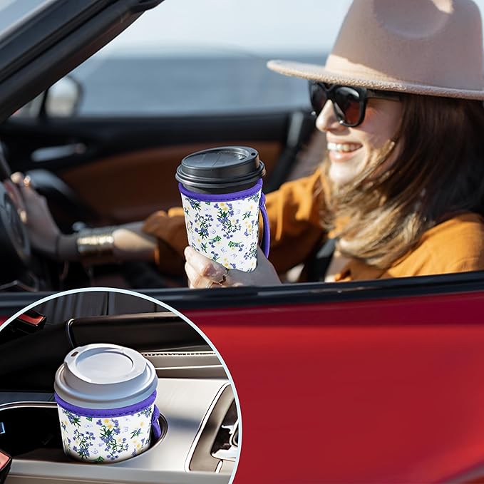 KJQJLY 3 Pac Reusable Iced Coffee Sleeves for Iced Coffee Cups or Drinks Reusable Neoprene Insulated Sleeves for Hot and Cold Drinks from Starbucks, Dunkin, And More (Little Orchid)