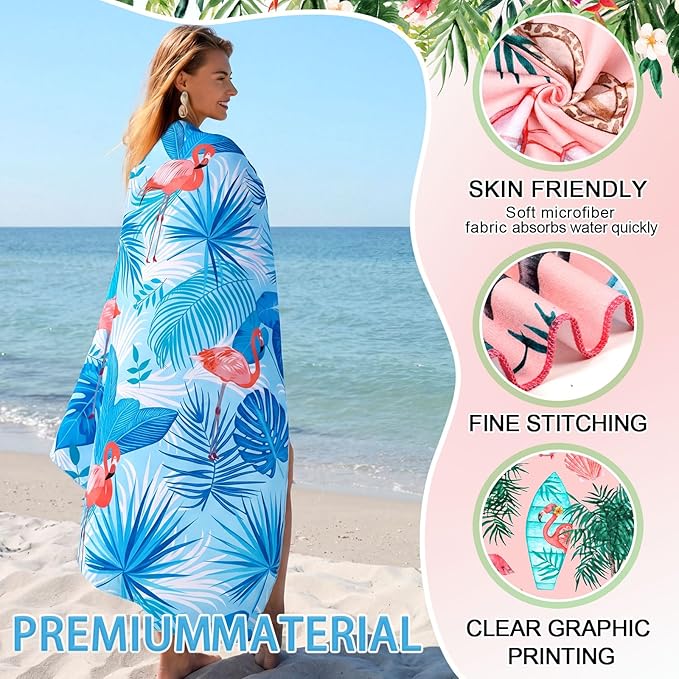 FuWeave 6 Pcs 72 x 36 Microfiber Oversized Beach Towels Large Absorbent Thin Compact Lightweight Sand Free Quick Dry Towels Pack for Travel Pool Yoga Gym Sports Beach Accessories(Flamingo)