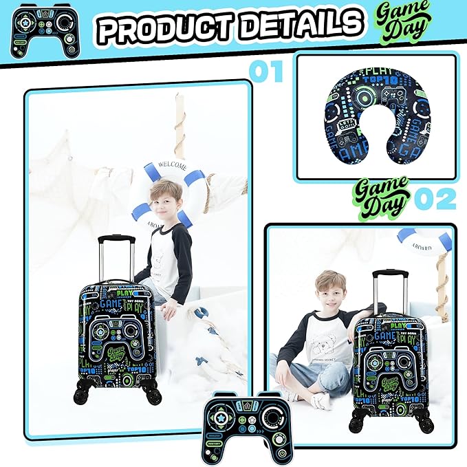 Kid’s Luggage Set 2 Piece Suitcase Set 16’’ Hardside Luggage with Spinner Wheels Girls Boys Carry on Luggage Travel Rolling Luggage Airline Approved