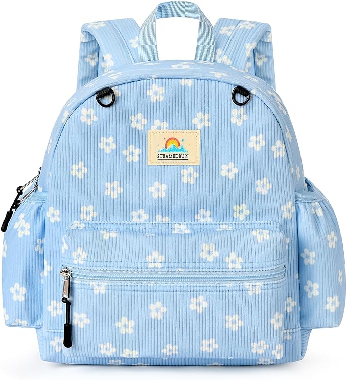 STEAMEDBUN Corduroy Toddler Backpack for Girls 2-4: Kids backpack for Boys Girls - 12 inch Preschool Kindergarten Backpacks - Floral